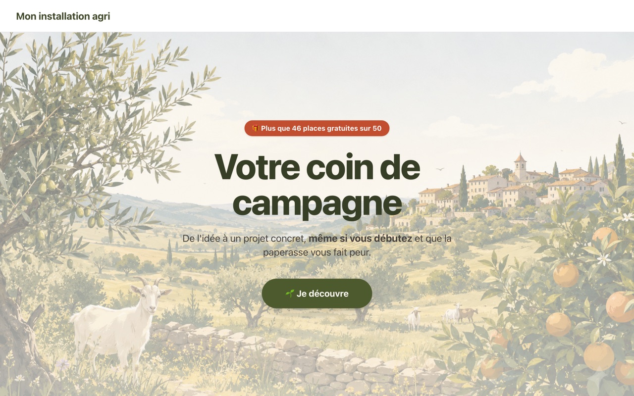 Aperçu de la page d'accueil de Mon Installation Agri